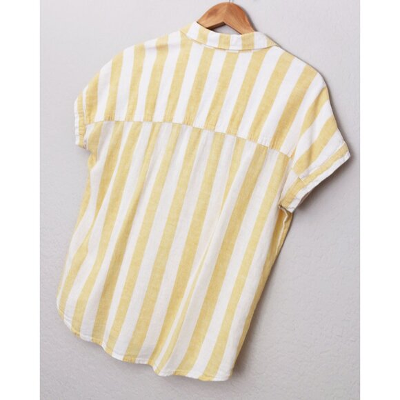 Marine Layer Dana Striped Shirt Yellow White Button Down Top Linen Blend S $88 - Picture 6 of 15